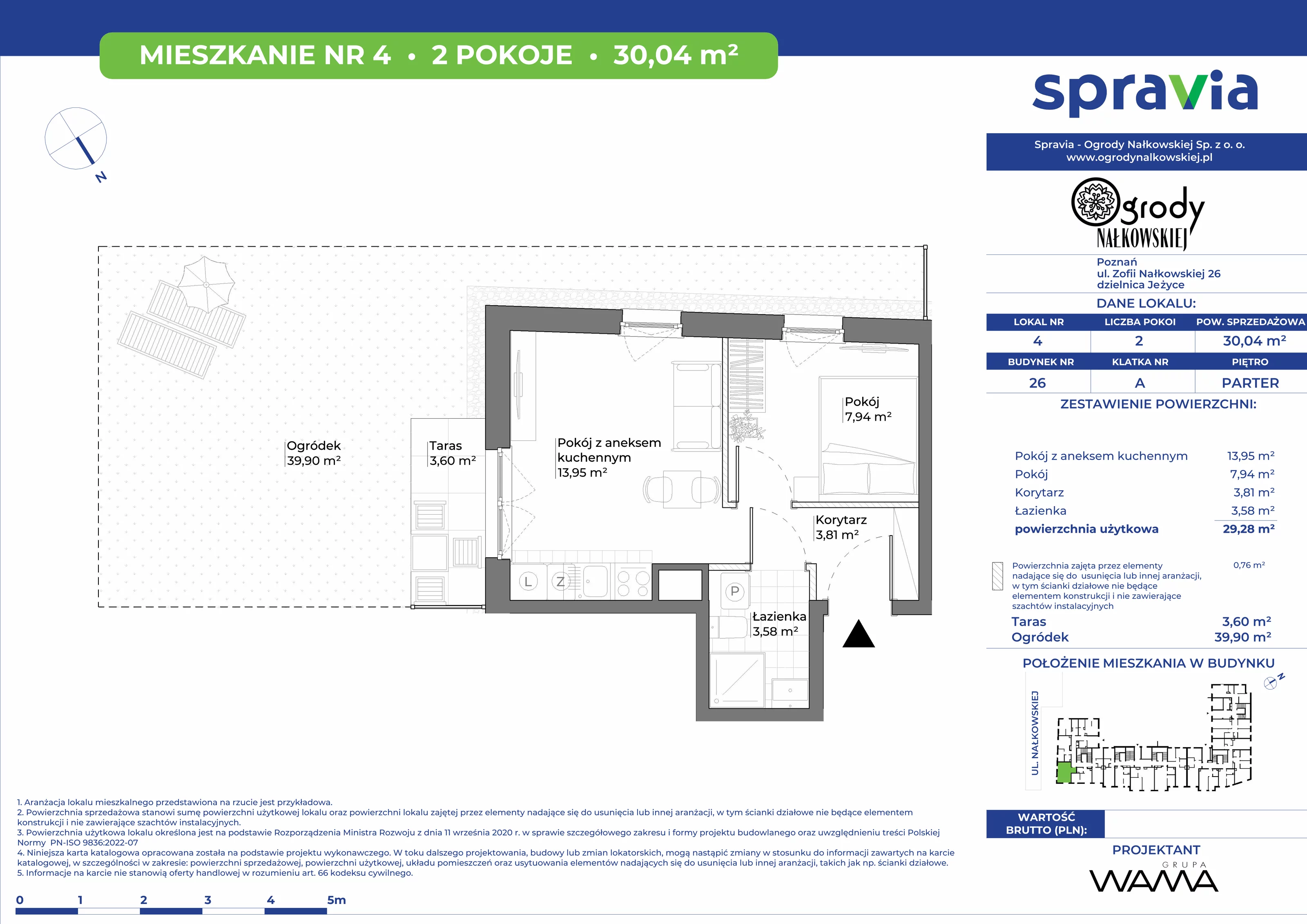 2 pokoje, mieszkanie 30,04 m², parter, oferta nr 26-4, Ogrody Nałkowskiej, Poznań, Ogrody, ul. Nałkowskiej 24, 26